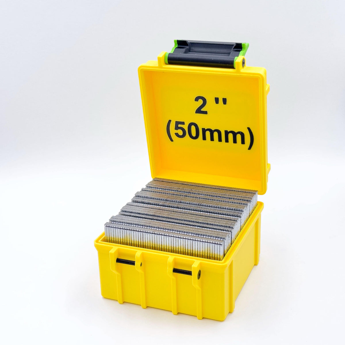 Nail box for STRAIGHT BRADS 16 GAUGE. 2in - 2 1/2in - 2 1/4in. Galvanized nail organizer. Spotnails.